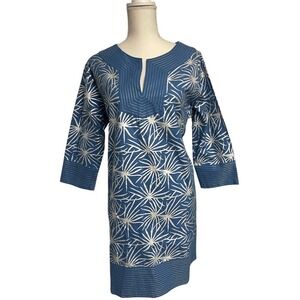 Gretchen Scott Designs Blue‎ and Silver Patterned Midi Dress Women's Large